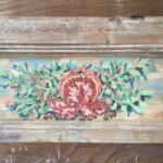 Ρόδι, ζωγραφικό έργο σε παλιό κομμάτι ξύλο ταμπλά από παλιά πόρτα