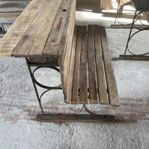  Παλιό ξύλινο παγκάκι-θρανίο με σιδερένια βάση και αποθηκευτικό χώρο, παγκάκι, πάγκος τραπέζι εργασίας, έδρα, school desk, settee, wooden bench